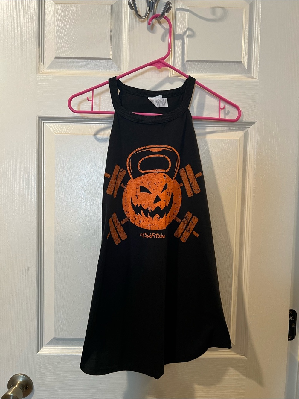 Black Tank Top with Orange Jack-o'-Lantern Kettlebell Graphic